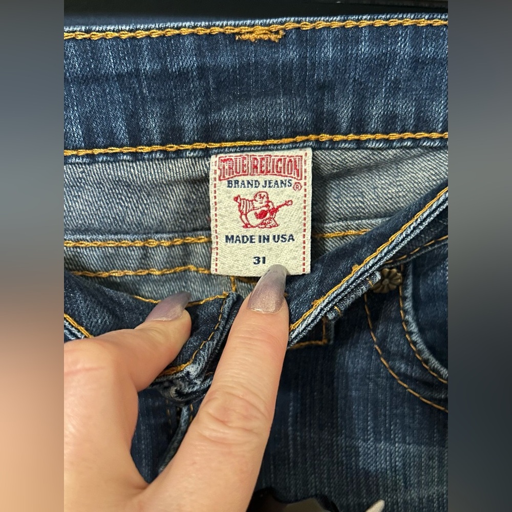 Vintage True Religion Becky Bootcut Women’s Jeans 31 Blue Custom Buttons Flap - Picture 7 of 9
